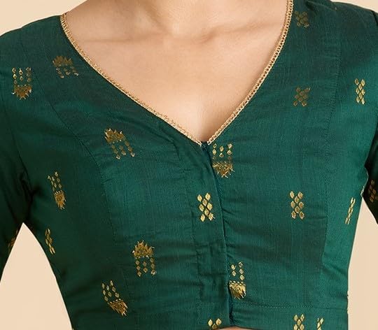 Studio Shringaar Women's Handloom Cotton Silk Readymade Saree Blouse (Green, 46) - Image 5