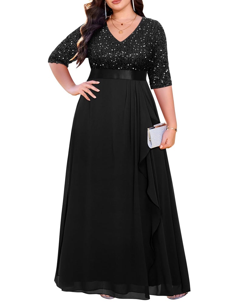 Talisea Black Formal Dresses for Women Plus Size Prom Evening Gowns Elegant Sequin Gala Wedding Guest Chiffon Long Dress 2025 - Image 1