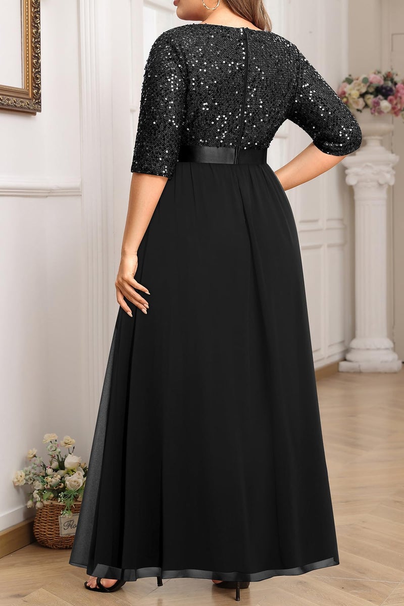 Talisea Black Formal Dresses for Women Plus Size Prom Evening Gowns Elegant Sequin Gala Wedding Guest Chiffon Long Dress 2025 - Image 3