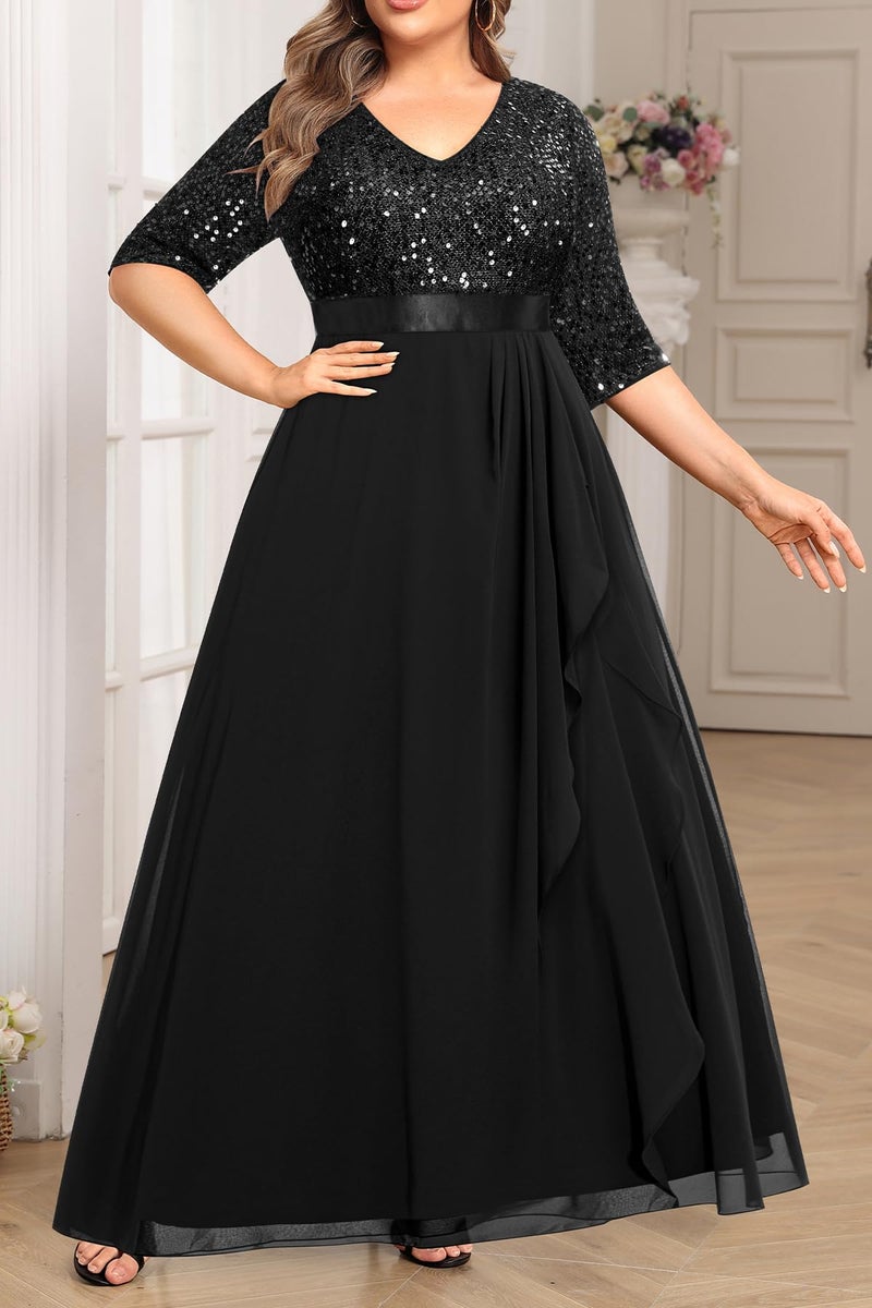 Talisea Black Formal Dresses for Women Plus Size Prom Evening Gowns Elegant Sequin Gala Wedding Guest Chiffon Long Dress 2025 - Image 5