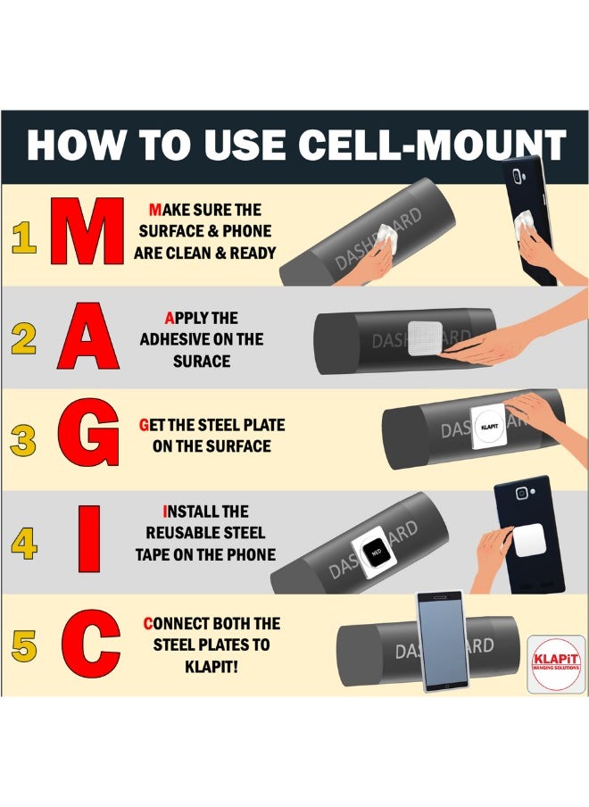 KLAPiT - KLAPiT CELLMOUNT - Ultra-Compact Strong Magnetic Mobile Phone Holder – The Versatile 1x1 Inch Solution for Car, Desk, Bed and More - Easy Removal, no Residue (Black) - Image 1