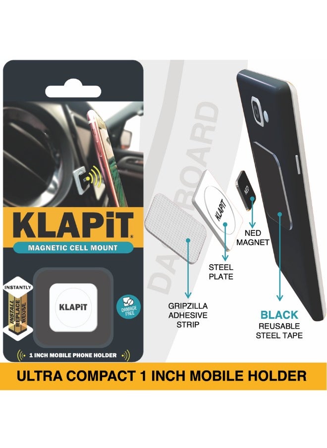 KLAPiT - KLAPiT CELLMOUNT - Ultra-Compact Strong Magnetic Mobile Phone Holder – The Versatile 1x1 Inch Solution for Car, Desk, Bed and More - Easy Removal, no Residue (Black) - Image 1