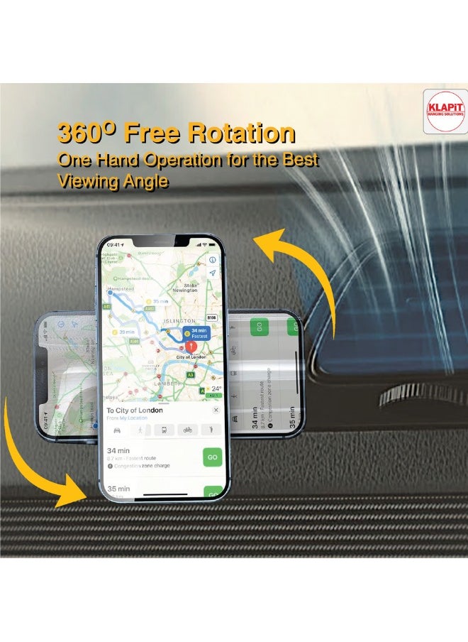 KLAPiT - KLAPiT CELLMOUNT - Ultra-Compact Strong Magnetic Mobile Phone Holder – The Versatile 1x1 Inch Solution for Car, Desk, Bed and More - Easy Removal, no Residue (Black) - Image 1