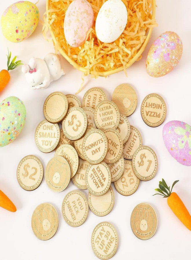 CypherX Easter Egg Fillers- Wooden Easter Bunny Coins, Easter Prizes Stuffers Coins, Family Night Tokens, 24 Redeemable Reward Tokens+6 Blank DIY Tokens, Unique Family Easter Egg Hunt Activities - Image 2