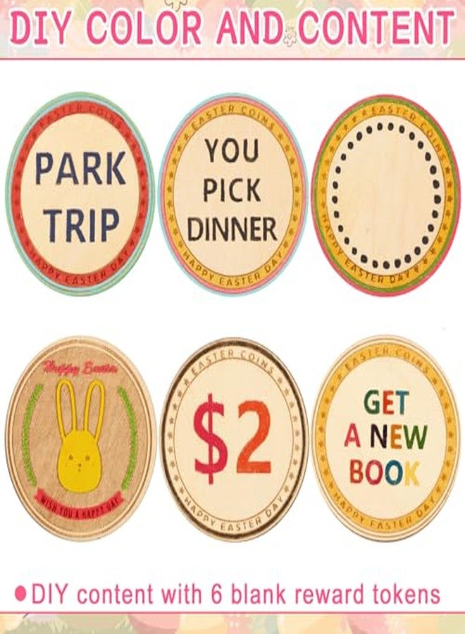 CypherX Easter Egg Fillers- Wooden Easter Bunny Coins, Easter Prizes Stuffers Coins, Family Night Tokens, 24 Redeemable Reward Tokens+6 Blank DIY Tokens, Unique Family Easter Egg Hunt Activities - Image 5