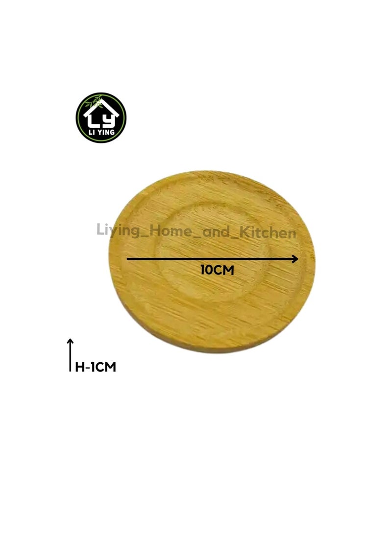Liying 6Pcs Bamboo Wood Coasters 10cm for Coffee Table, Hot Drinks, Beverages, Planters Tabletop and Housewarming  - Image 2