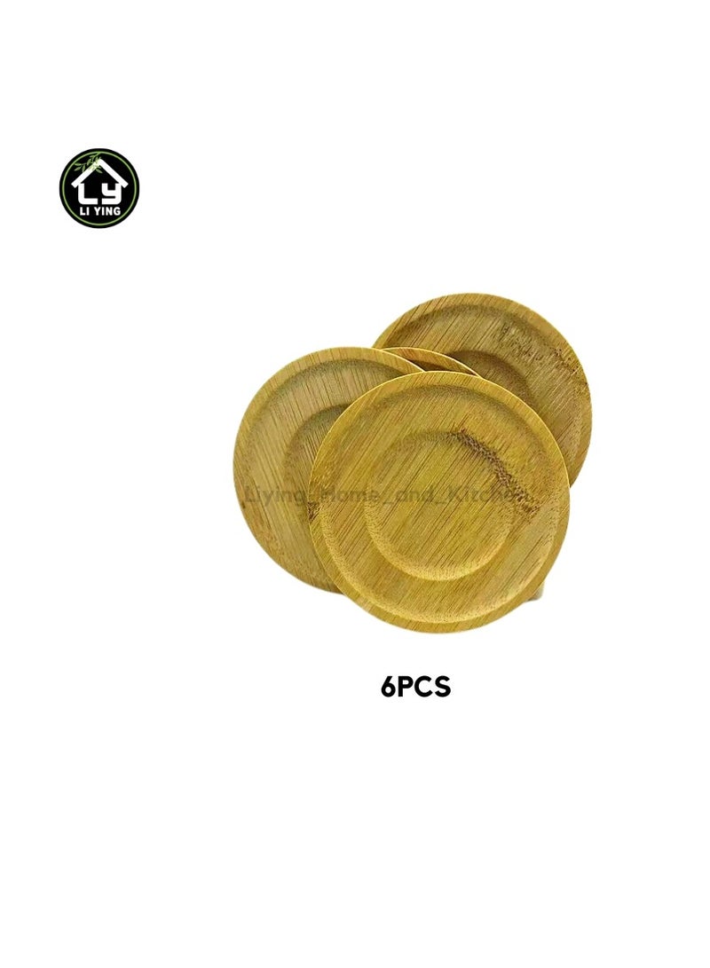 Liying 6Pcs Bamboo Wood Coasters 10cm for Coffee Table, Hot Drinks, Beverages, Planters Tabletop and Housewarming  - Image 4