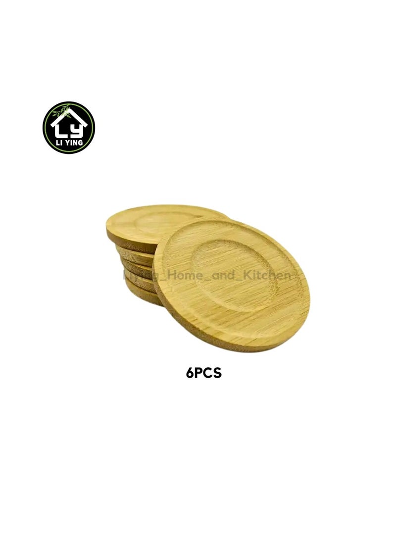 Liying 6Pcs Bamboo Wood Coasters 10cm for Coffee Table, Hot Drinks, Beverages, Planters Tabletop and Housewarming  - Image 3