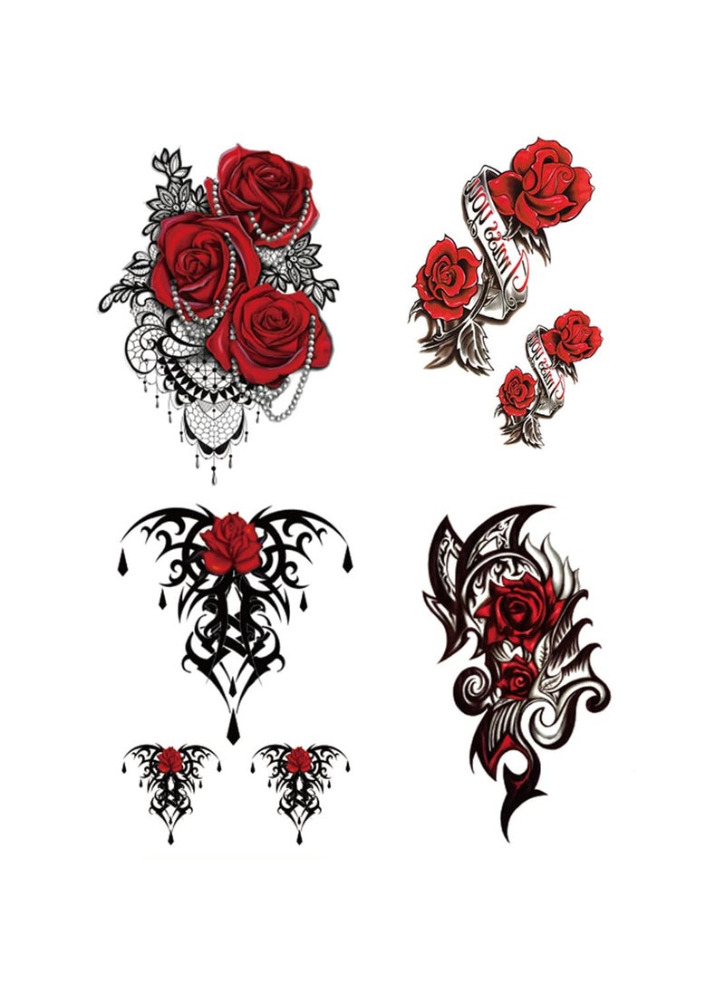 Yesallwas Yesallwas 4 Sheets Large Temporary Tattoo Sticker Fake Tattoos for Women Girls ModelsWaterproof Long Lasting Body Art Makeup Sexy Realistic Arm Tattoos Rose FlowersJewelry 59x826inche A 