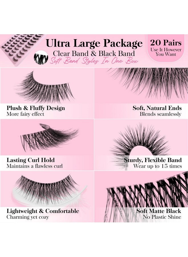 BEPHOLAN False Eyelashes 20 Pairs Lash Pack Natural Look 3D Fluffy False Lashes 4 Styles Soft Band Faux Mink Volume Strip Lashes Cat Eye Lashes,Easy To Apply （H01) - Image 3