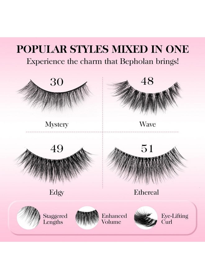 BEPHOLAN False Eyelashes 20 Pairs Lash Pack Natural Look 3D Fluffy False Lashes 4 Styles Soft Band Faux Mink Volume Strip Lashes Cat Eye Lashes,Easy To Apply （H01) - Image 2