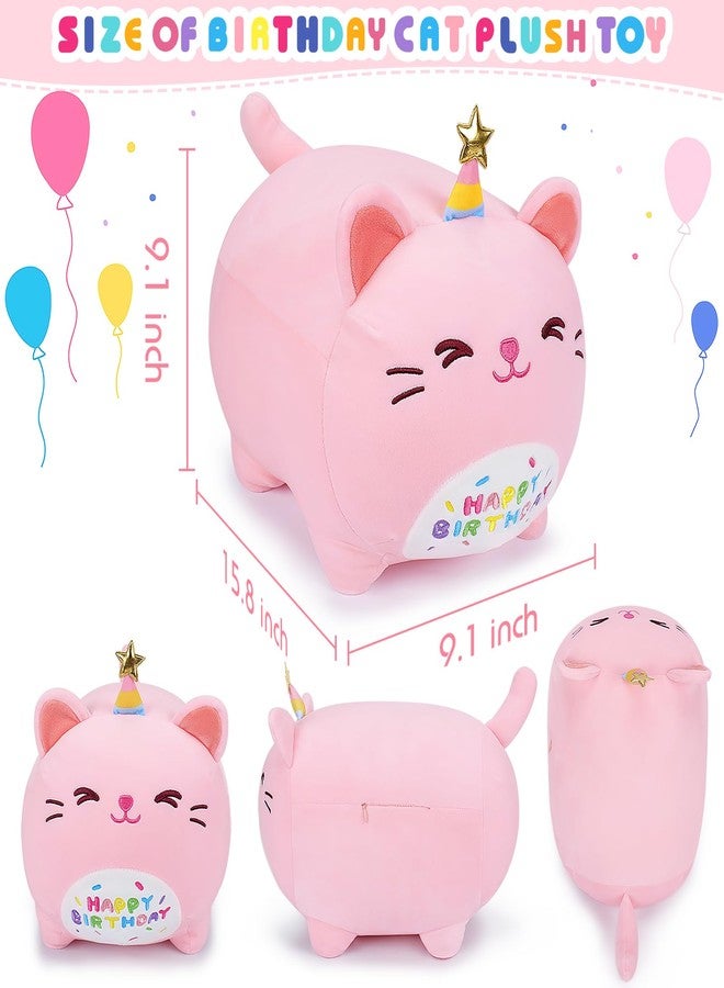 Auspicious beginning Pink Birthday Cat Plush Stuffed Animals-Gifts for Girlfriend, 16'' Pink Plush Pillow, Kawaii Plushies Kitten Body Pillow Cat Plushie, Kitten Plush Pillow Kids - Image 2
