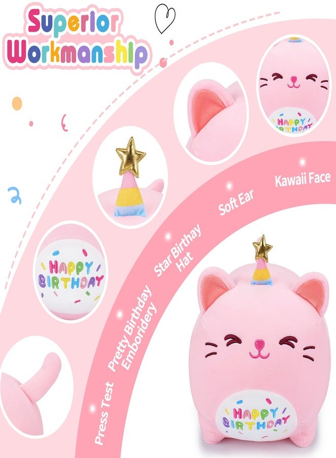 Auspicious beginning Pink Birthday Cat Plush Stuffed Animals-Gifts for Girlfriend, 16'' Pink Plush Pillow, Kawaii Plushies Kitten Body Pillow Cat Plushie, Kitten Plush Pillow Kids - Image 3