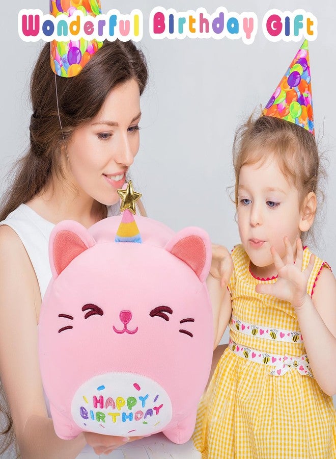 Auspicious beginning Pink Birthday Cat Plush Stuffed Animals-Gifts for Girlfriend, 16'' Pink Plush Pillow, Kawaii Plushies Kitten Body Pillow Cat Plushie, Kitten Plush Pillow Kids - Image 4