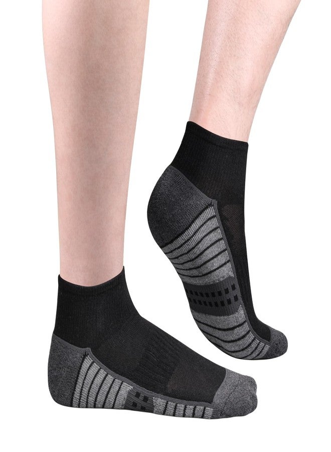 YUEDGE Men's Quarter Athletic Socks, Combed Cotton Cushioned Running Socks, Anti-Blister Moisture Wicking Ankle Socks for Gym Golf Daily Casual, Size 10-13, Black, 5 Packs - Image 5