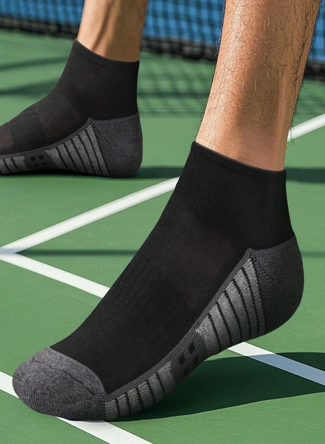 YUEDGE Men's Quarter Athletic Socks, Combed Cotton Cushioned Running Socks, Anti-Blister Moisture Wicking Ankle Socks for Gym Golf Daily Casual, Size 10-13, Black, 5 Packs - Image 3