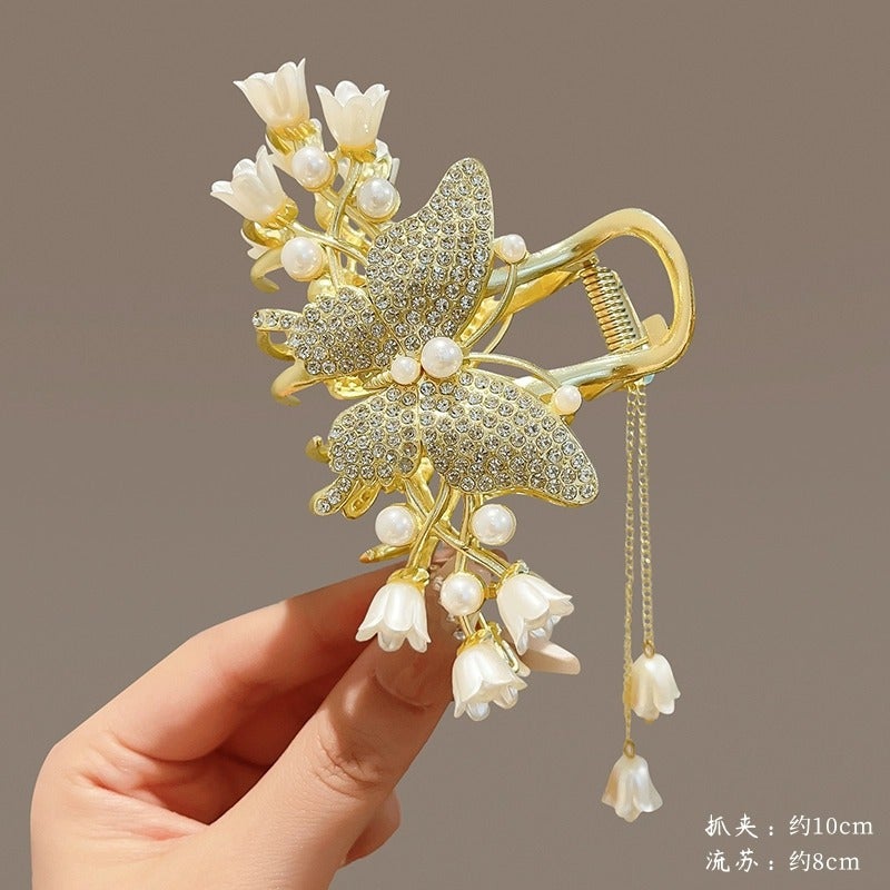 Generic 1 x 5 pcs Ultra-magical Flower Hair Clip Women Large Shark Clip Hair Accessories Fresh Sweet Style Electroplated Bell Lotus Flower Design ZJ030-4# Butterfly Suzuki Tassel Alloy Grab Clip 