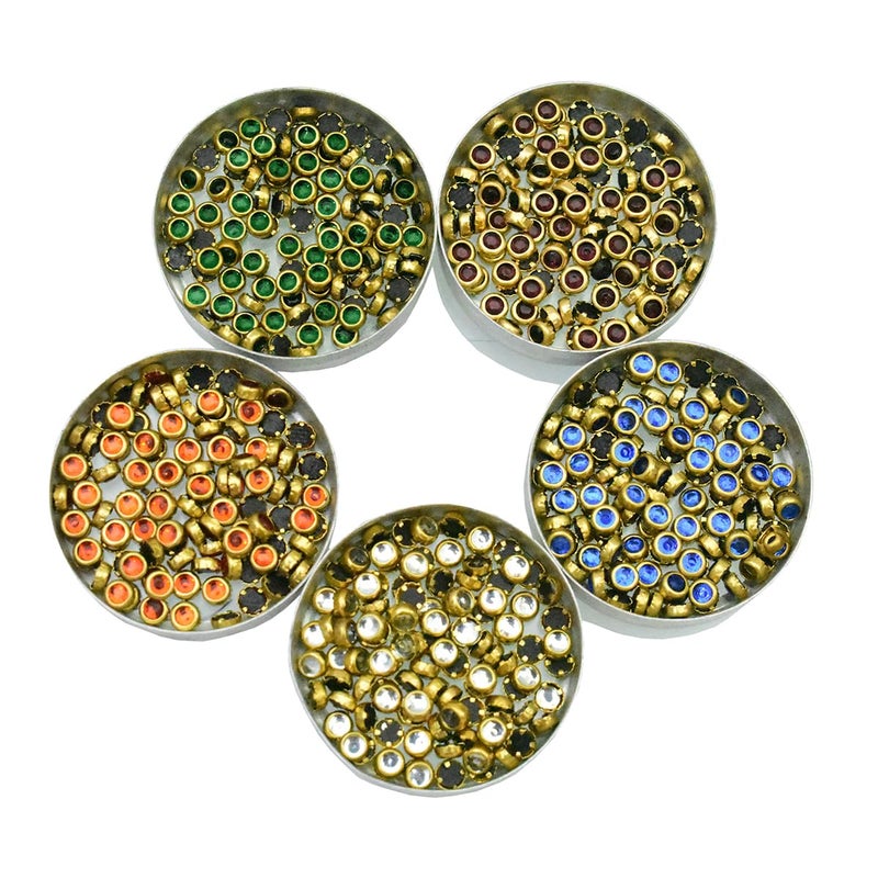 Embroiderymaterial Combo Pack of 3 MM Round Flat Back Glue On Kundan Stone Beads for Jewellery Making, Craft, Embroidery, Embellishment, Toran Making, Aari Work, Bangles Making (500 Pieces) - Image 1