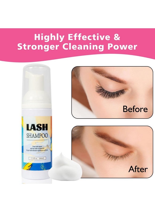 Lash Shampoo For Lash Extensions2.11Floz Eyelash Foam Cleanser And 50 Pcs Eyelash Brush And Rinse Bottle Mini Fan Eyelash Wash Remover For Eyelash Extension Makeup Removel(Black)