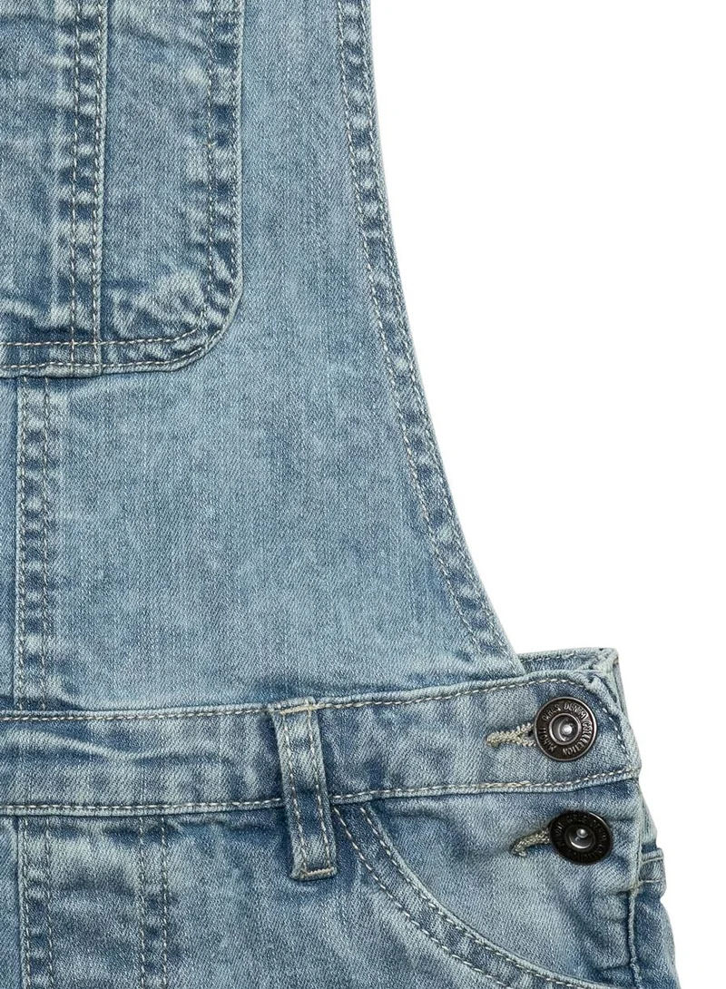 MINOTI Girls Denim Dungaree Shorts with Chest Pocket Detail