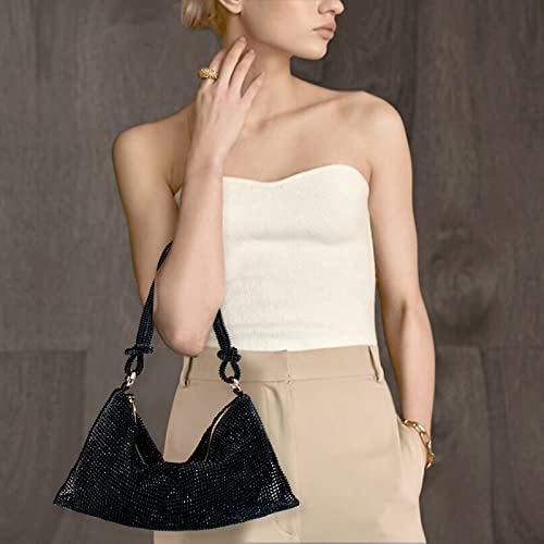 iSamzan Rhinestone Purse Silver Hobo Purse Sparkly Black Evening Bag for Women Prom Party Wedding-Black - Image 3