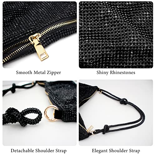 iSamzan Rhinestone Purse Silver Hobo Purse Sparkly Black Evening Bag for Women Prom Party Wedding-Black - Image 2