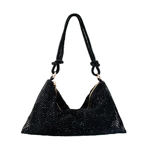 iSamzan Rhinestone Purse Silver Hobo Purse Sparkly Black Evening Bag for Women Prom Party Wedding-Black - Image 1