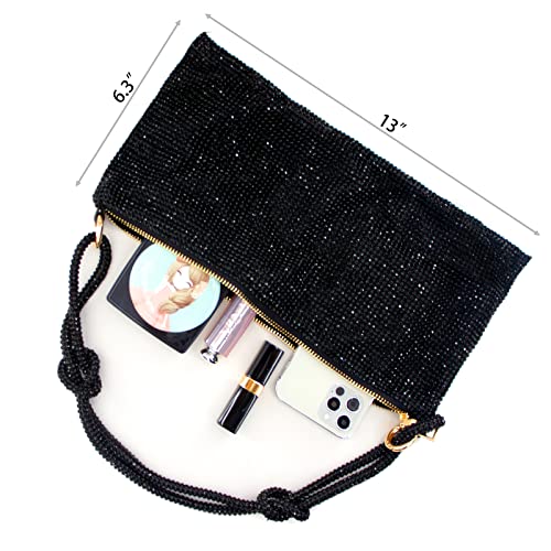 iSamzan Rhinestone Purse Silver Hobo Purse Sparkly Black Evening Bag for Women Prom Party Wedding-Black - Image 4