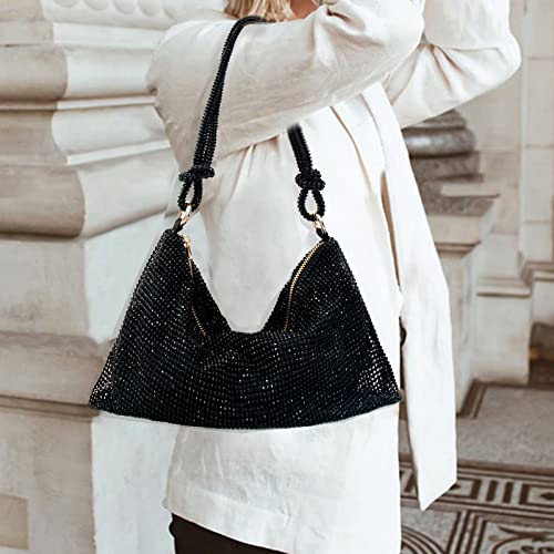 iSamzan Rhinestone Purse Silver Hobo Purse Sparkly Black Evening Bag for Women Prom Party Wedding-Black - Image 5