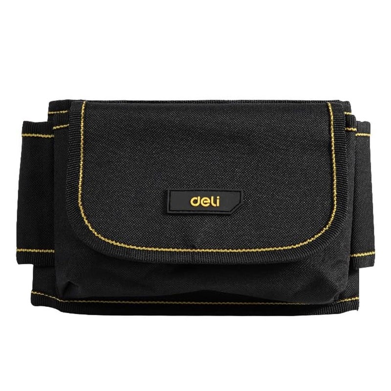Deli DL5864 600x145x50mm Tool Belt Waist Canvas Tools Storage Bag with Pocket Compartment Pearl Cotton Hang Adjustable Densified Oxford Cloth Organizer Pouch for Electrician Technician (1Pc, Black) - Image 1
