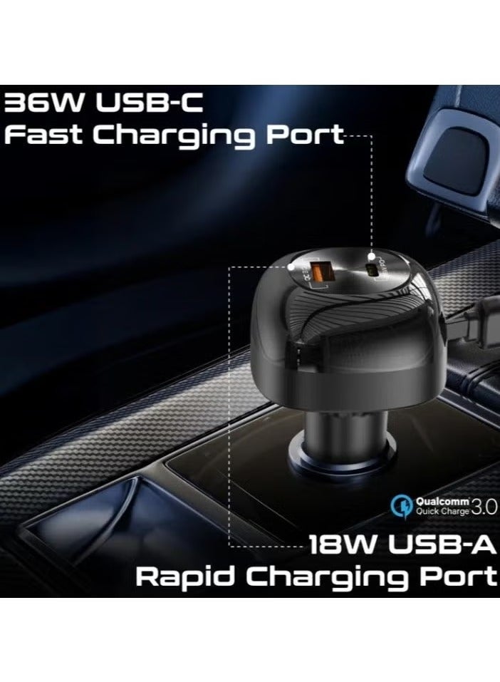 TIGER 81W Fast Multi-Port Car Charger with Retractable USB-C & Lightning Cables – Quick Charge Adapter for iPhone, Samsung, iPad & Android Devices, Compact 3-Port In-Car Charging Station with Smart IC Chip & LED Indicator for Efficient Charging On-the-Go - Image 2