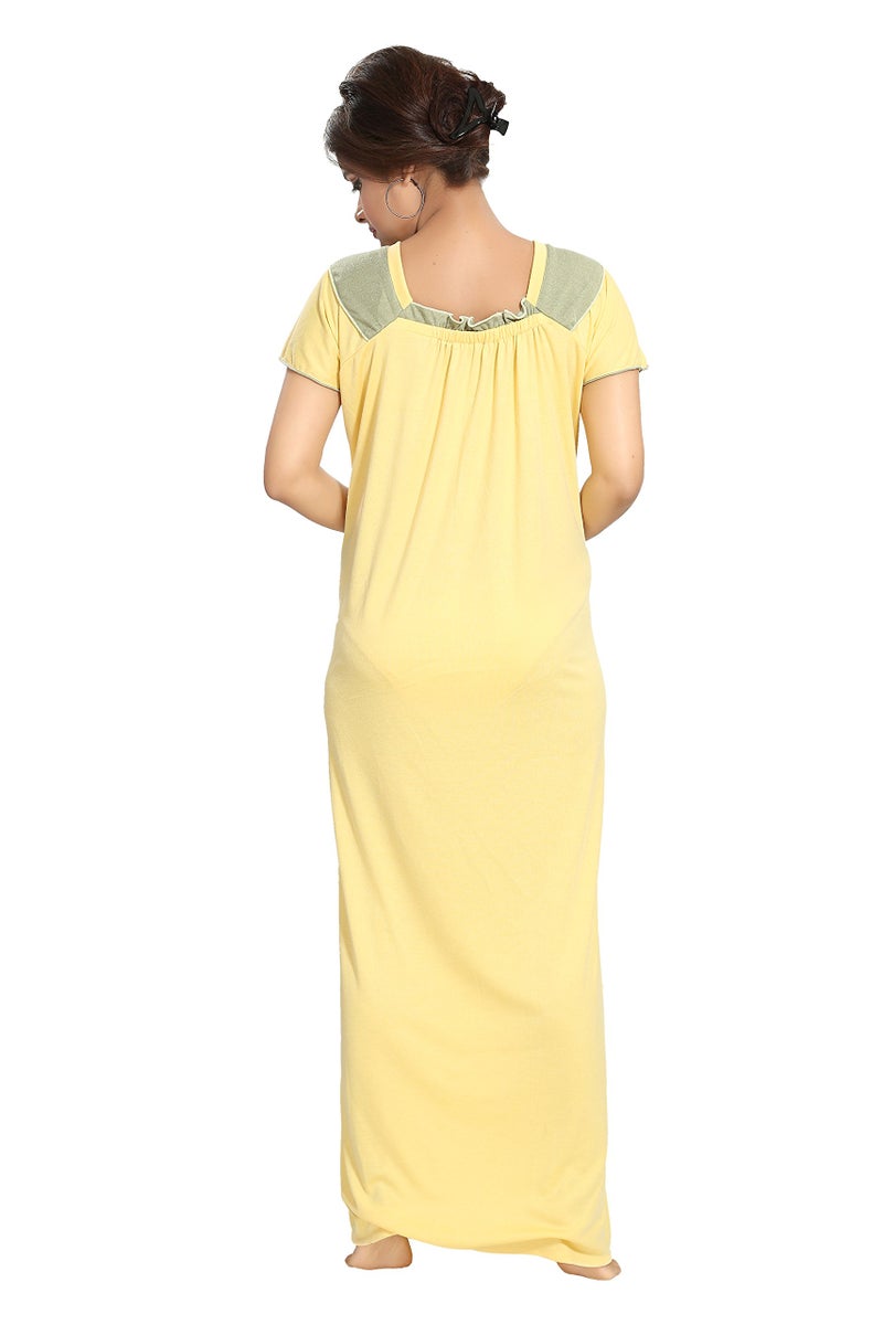 Noty Store Noty- Women's Hosiery Cotton Blend Nighty | Soft Fabric | Short Sleeves Nighty (Yellow-Grey) - Image 4
