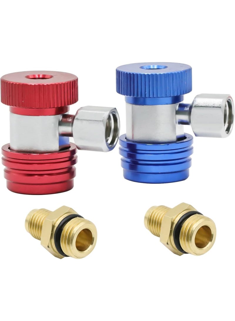SOLARAE محول سريع R134a، 2 قطعة 1/4" منفذ ذكر محول R134a قابل للتعديل وتركيبات خرطوم التكييف، محولات يدوية للضغط العالي والمنخفض لنظام التكييف، تفريغ وإعادة شحن - Image 1