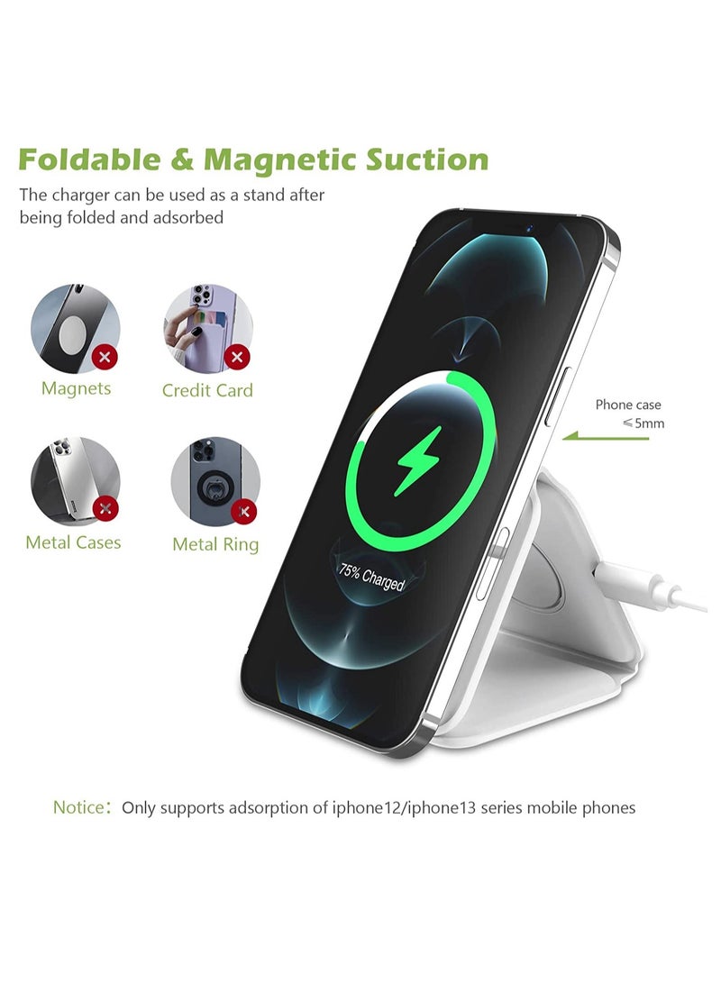 3 in 1 Wireless Charger,Magnetic Foldable Charging Station,Fast Wireless Charging Pad (WHITE) USB - Image 2
