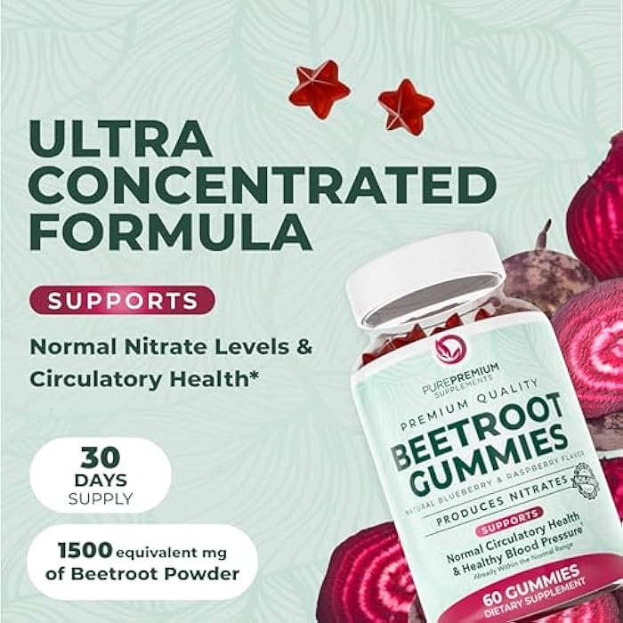PUREPREMIUM SUPPLEMENTS جواهر جذر الشمندر النقي - 60 مضغ خالي من السكر (50:1 يعادل 1500 ملغ) - جواهر جذر الشمندر سوبر نيتريك أكسيد | نكهة التوت الأزرق الطبيعية - مكملات لضغط الدم الطبيعي - Image 2
