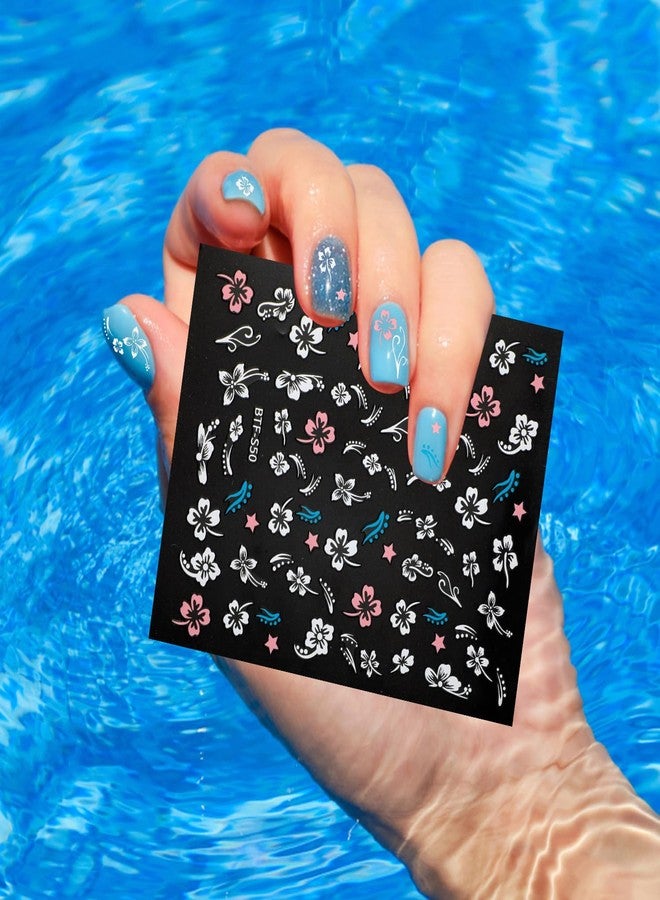 XIHIRCD 8 Sheets Flower Nail Stickers, Hibiscus Nail Decals Design Self-Adhesive Floral Spring Summer Nail Stickers Manicure Decoration Accessories for Women Girls - Image 3