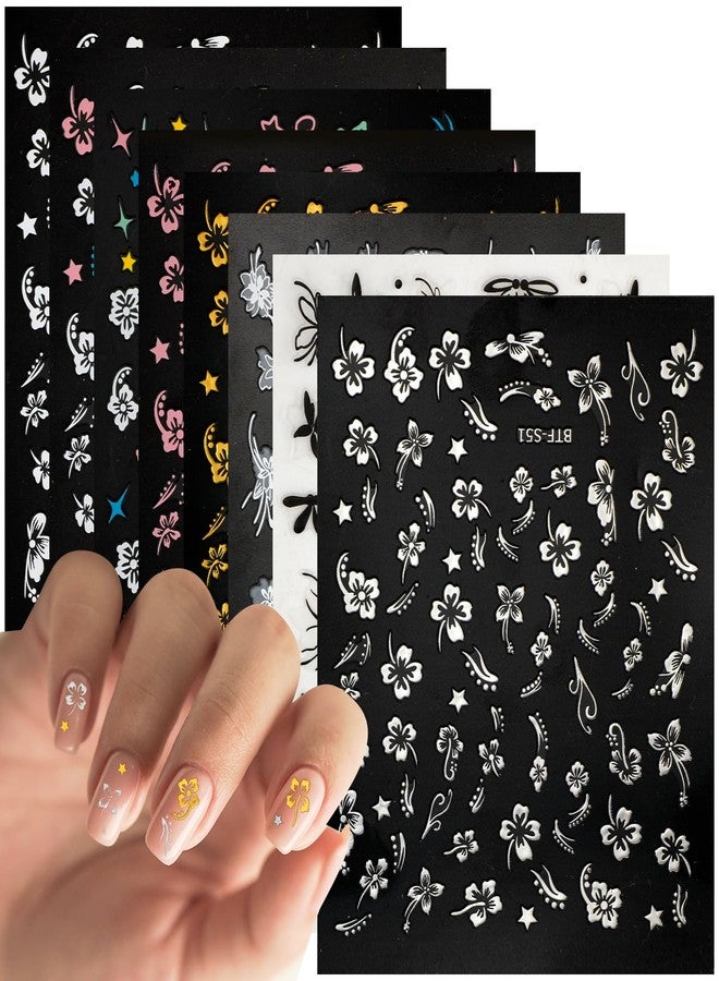 XIHIRCD 8 Sheets Flower Nail Stickers, Hibiscus Nail Decals Design Self-Adhesive Floral Spring Summer Nail Stickers Manicure Decoration Accessories for Women Girls - Image 1