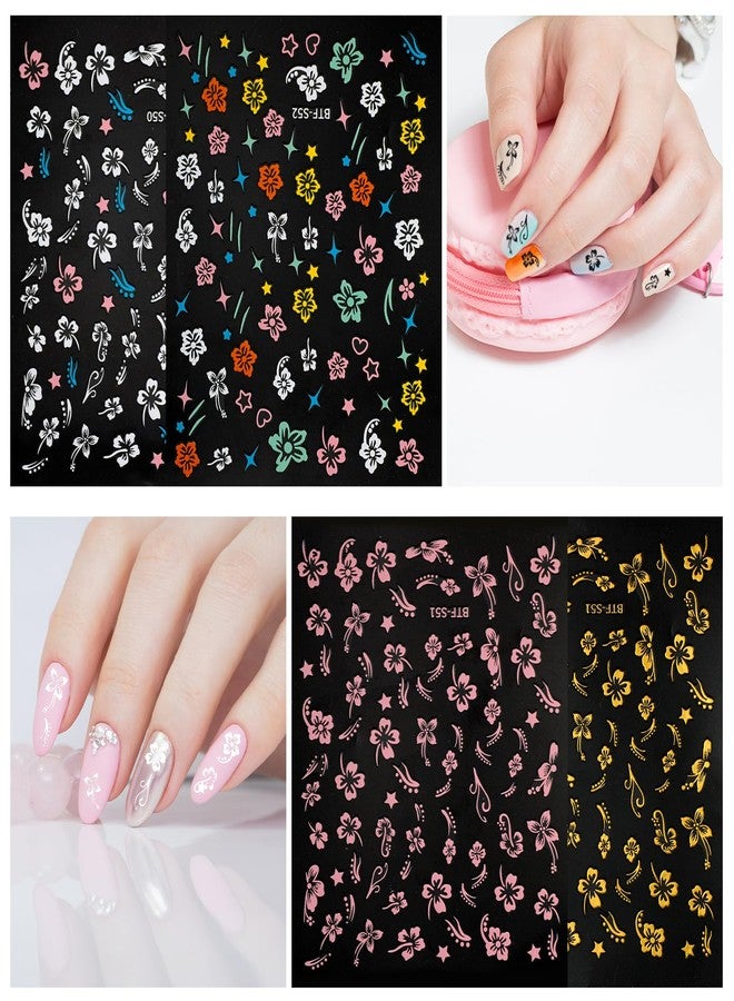 XIHIRCD 8 Sheets Flower Nail Stickers, Hibiscus Nail Decals Design Self-Adhesive Floral Spring Summer Nail Stickers Manicure Decoration Accessories for Women Girls - Image 5
