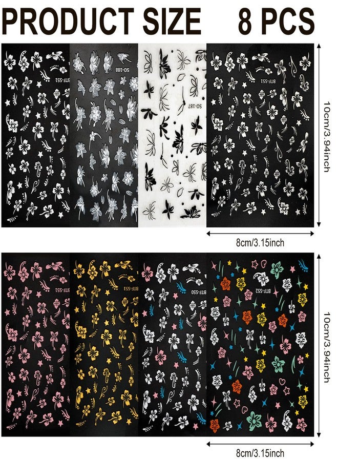 XIHIRCD 8 Sheets Flower Nail Stickers, Hibiscus Nail Decals Design Self-Adhesive Floral Spring Summer Nail Stickers Manicure Decoration Accessories for Women Girls - Image 2