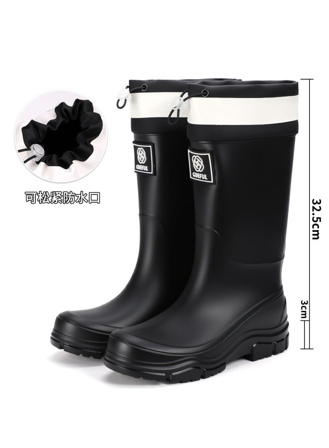 New Mid-calf Rain Boots For Women, Non-slip Water Shoes, Fashionable Water Boots, Thick-soled Plus Velvet Work Rubber Shoes, Warm