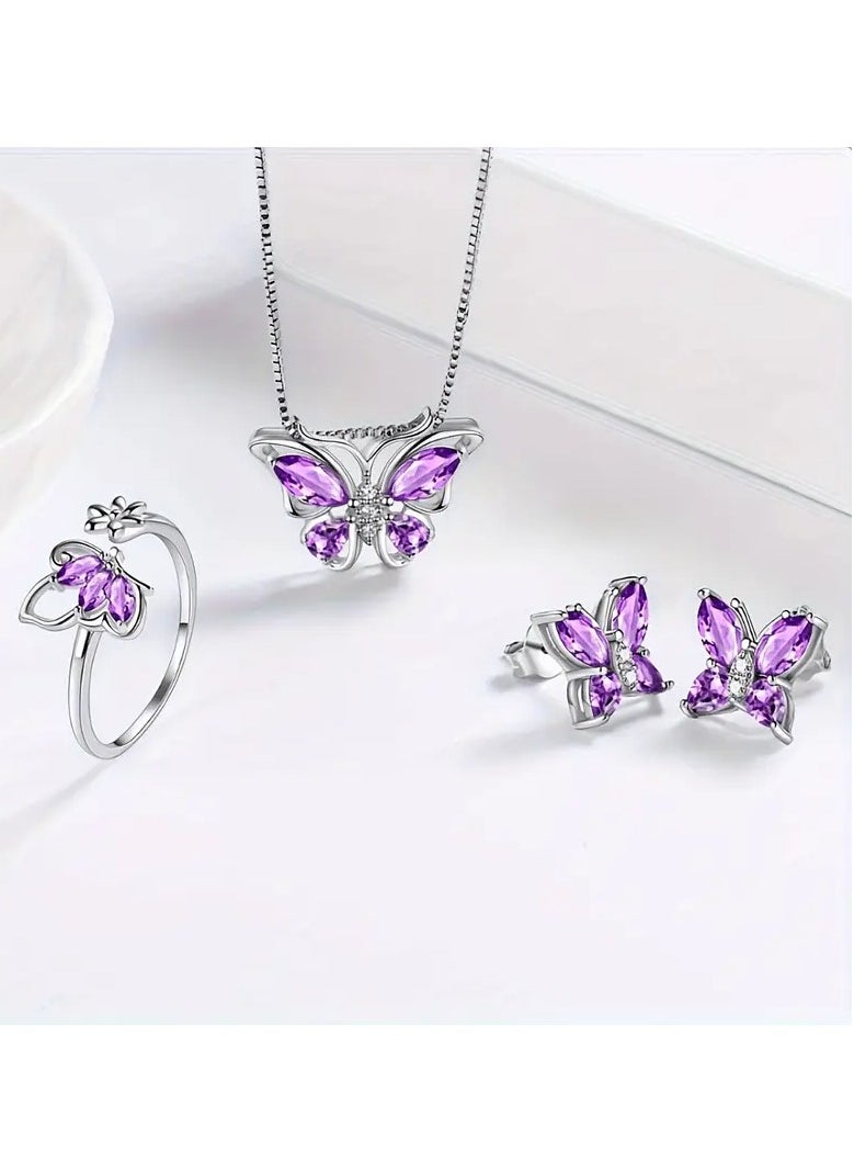 Home Clearance Sale A set of four fashionable butterfly necklace, earrings and rings that are very suitable for daily wear by women. A fashionable jewelry set for gifting  - Image 1
