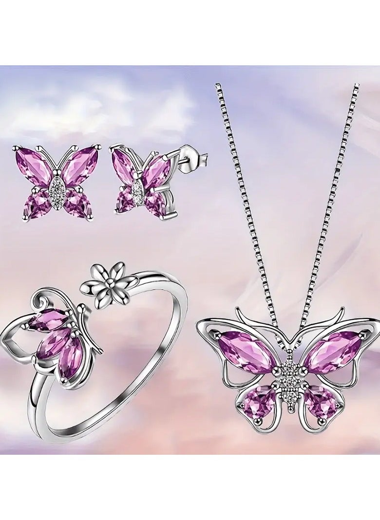 Home Clearance Sale A set of four fashionable butterfly necklace, earrings and rings that are very suitable for daily wear by women. A fashionable jewelry set for gifting  - Image 2