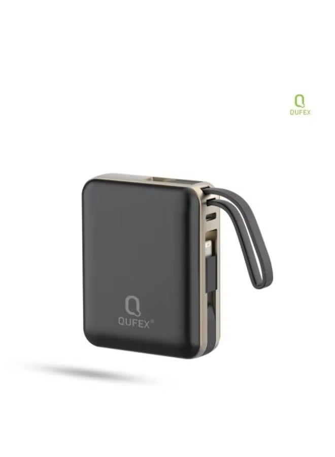 كيفكس شاحن متنقل PD بسعة 10,000mAh مع كيبل تايب سي + كيبل آيفون مدمج - أسود - Image 1