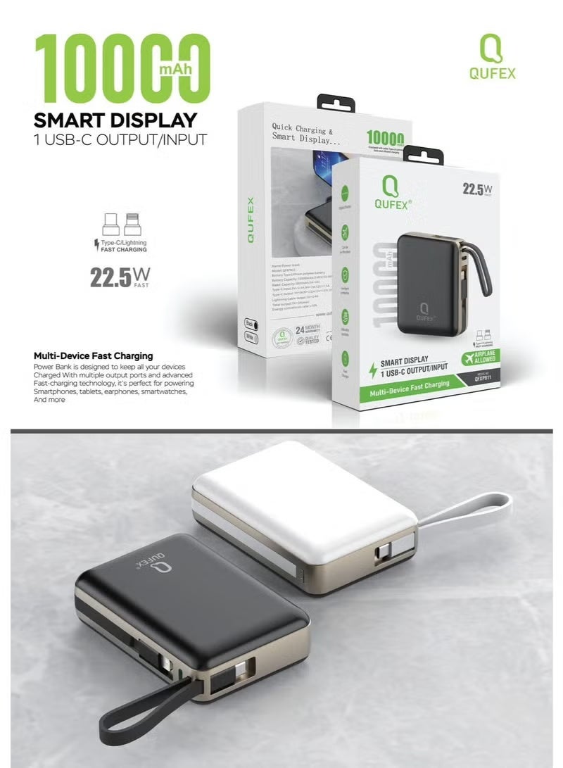 كيفكس شاحن متنقل PD بسعة 10,000mAh مع كيبل تايب سي + كيبل آيفون مدمج - أسود - Image 2