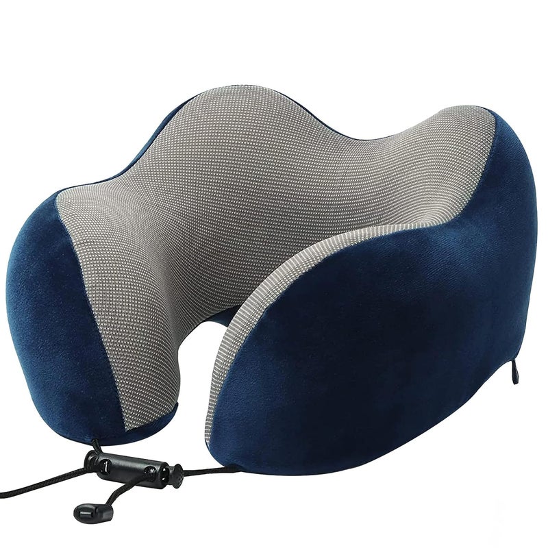 Memory Foam Travel Neck Support Rest Pillow Eye Mask Noise Isolating Ear Plugs Portable Combo - Image 1