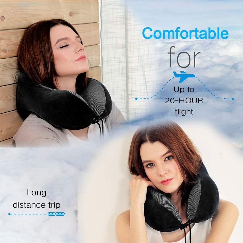 Memory Foam Travel Neck Support Rest Pillow Eye Mask Noise Isolating Ear Plugs Portable Combo - Image 5