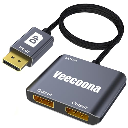 Veecoona DisplayPort to Dual DisplayPort Splitter 1 in 2 Out | 4K60Hz, DP Source to DP Splitter Extended Display port splitter for Dual monitors, for Desktop,NVIDIA, AMD Graphics Card - MACOS Not Support MST - Image 1