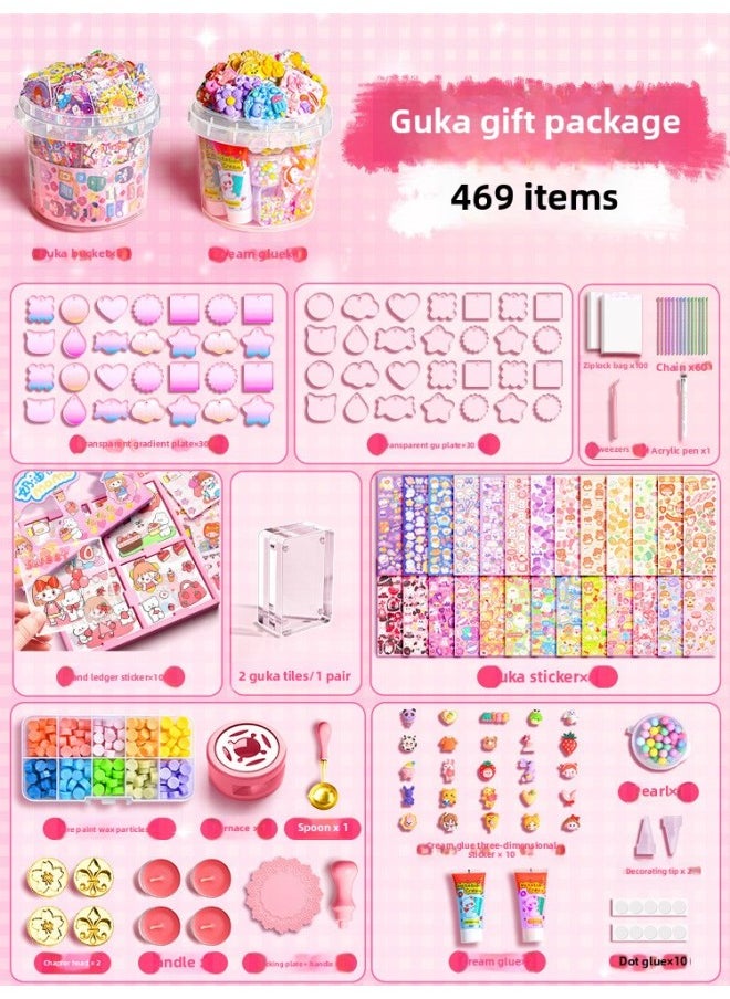 Cream Gel Goo Card Diy Children's Handmade Creative Toys Cute Hand Account Stickers Play Full Set Of Spot-Specifications:[Barrel Storage] Goka Fire Paint Experience Pack 469 Pieces (Barrel Sticker)  - Image 1