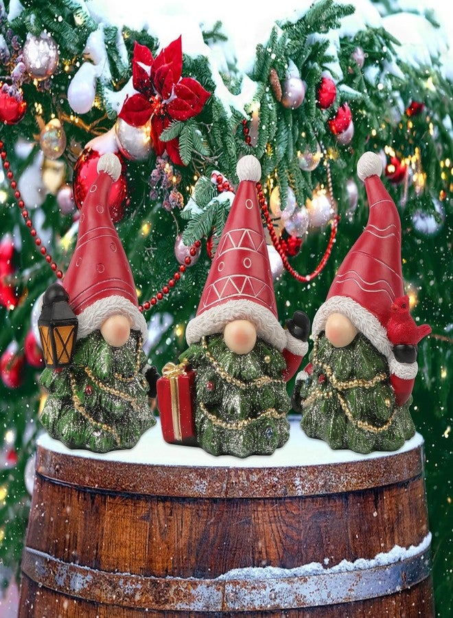 Fangoo 3PCS Christmas Gnomes Figurines Small Gnome Christmas Tree Statues Resin Elves Christmas Figurines Xmas Gnomes Decor Christmas Knick Knacks Office Mantel Shelf Table Kitchen Decor - Image 3