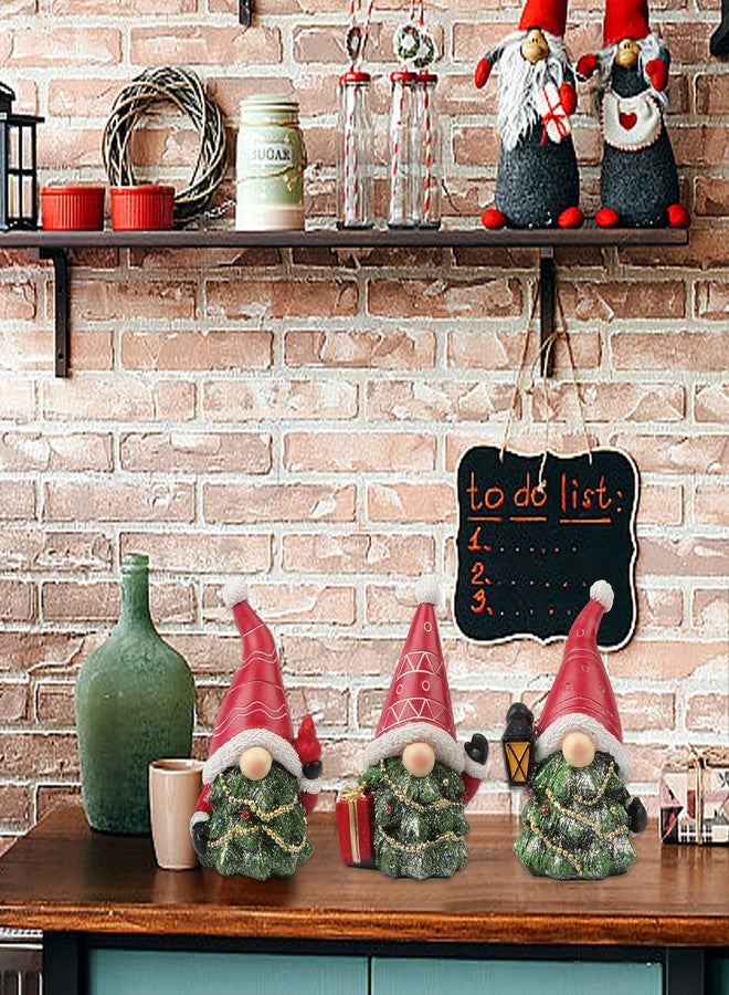 Fangoo 3PCS Christmas Gnomes Figurines Small Gnome Christmas Tree Statues Resin Elves Christmas Figurines Xmas Gnomes Decor Christmas Knick Knacks Office Mantel Shelf Table Kitchen Decor - Image 4